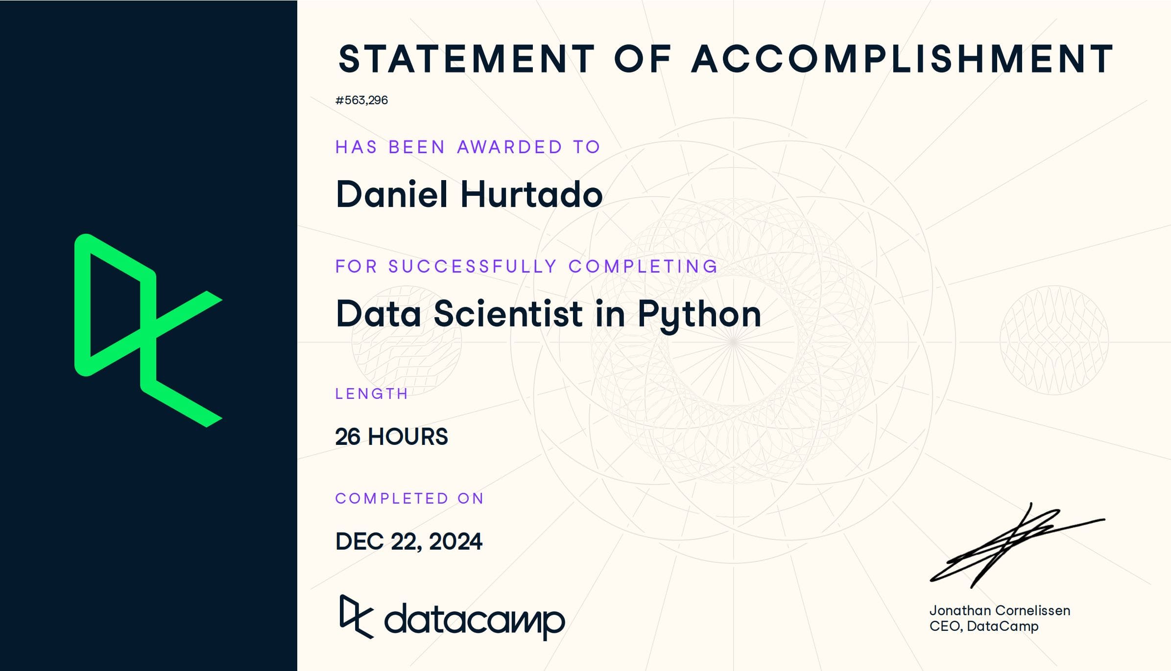 Certificado Data Scientist in Python — DataCamp